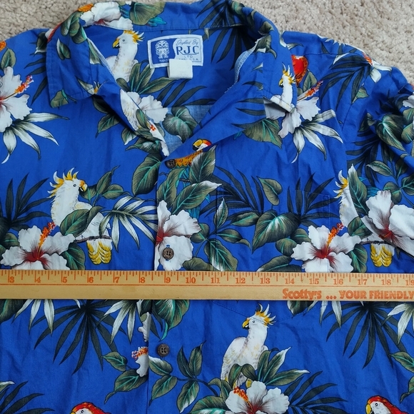 Vintage RJC Hawaiian Parrot Shirt Aloha Tropical Birds Tiki Island Flowers Sz LG - Picture 12 of 14